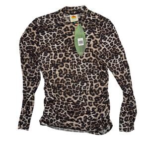 Farm Rio Mock Neck Ruched Leopard Print Stretch Jersey Top Women’s XL NWT